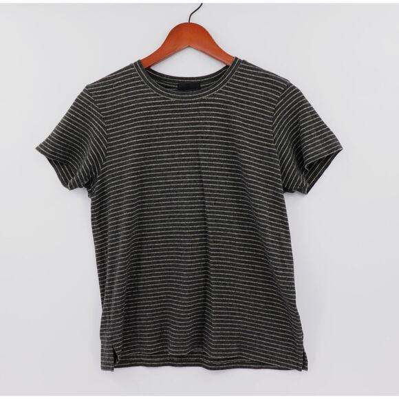 ATM Anthony Thomas Melillo Schoolboy Tee Womens Medium Charcoal Metallic Striped - Picture 1 of 16
